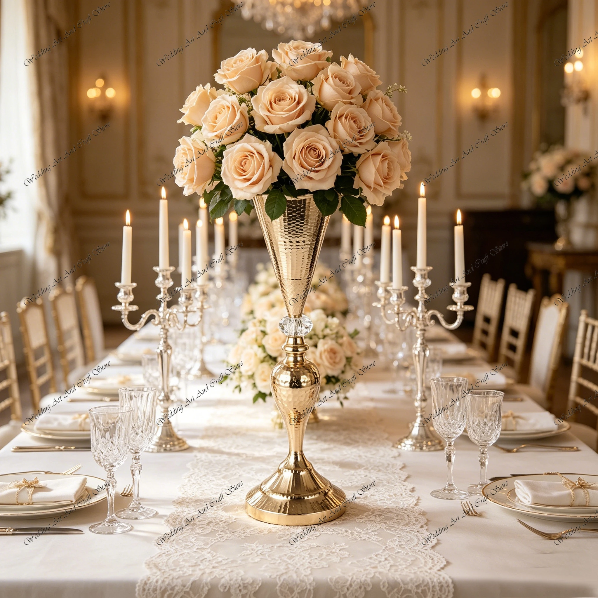 

10pcs f30 48-80cm Tall Vase Elegant Metal Trumpet Vase Golden Metal Flower Stand Candelabra Vase for Wedding Party ivy1062