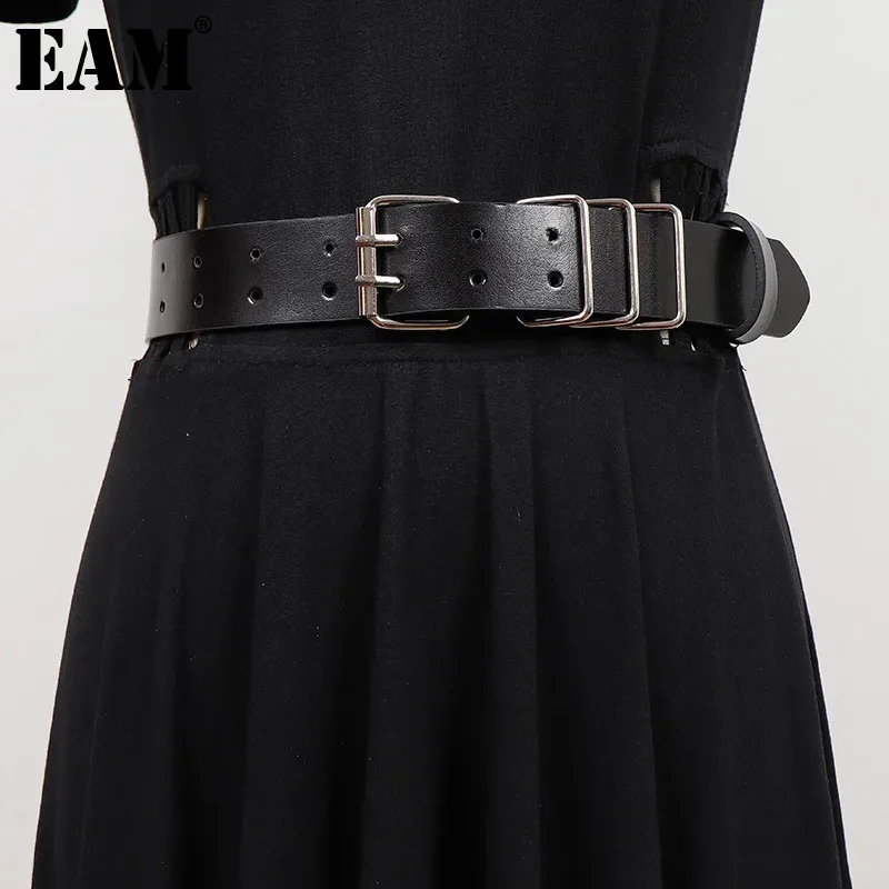 

[EAM] Pu Leather Black Metal Chain Long Vintage Belt Personality Women New Fashion Tide All-match Spring Autumn 2024 1DH7249