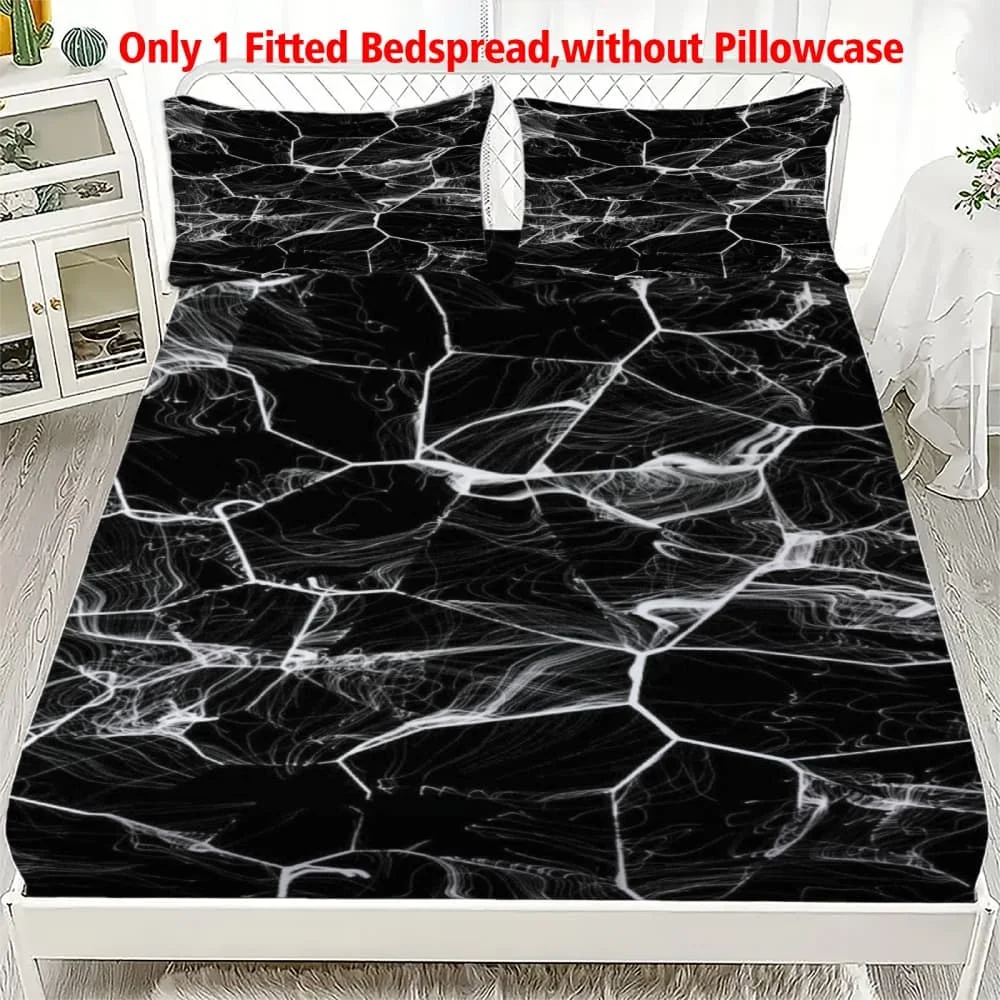 1pc white Marble Neon Cracked Black Fitted Sheet Deep Pocket Elastic Mattress Cover Single Double Queen King Bedroom Decor