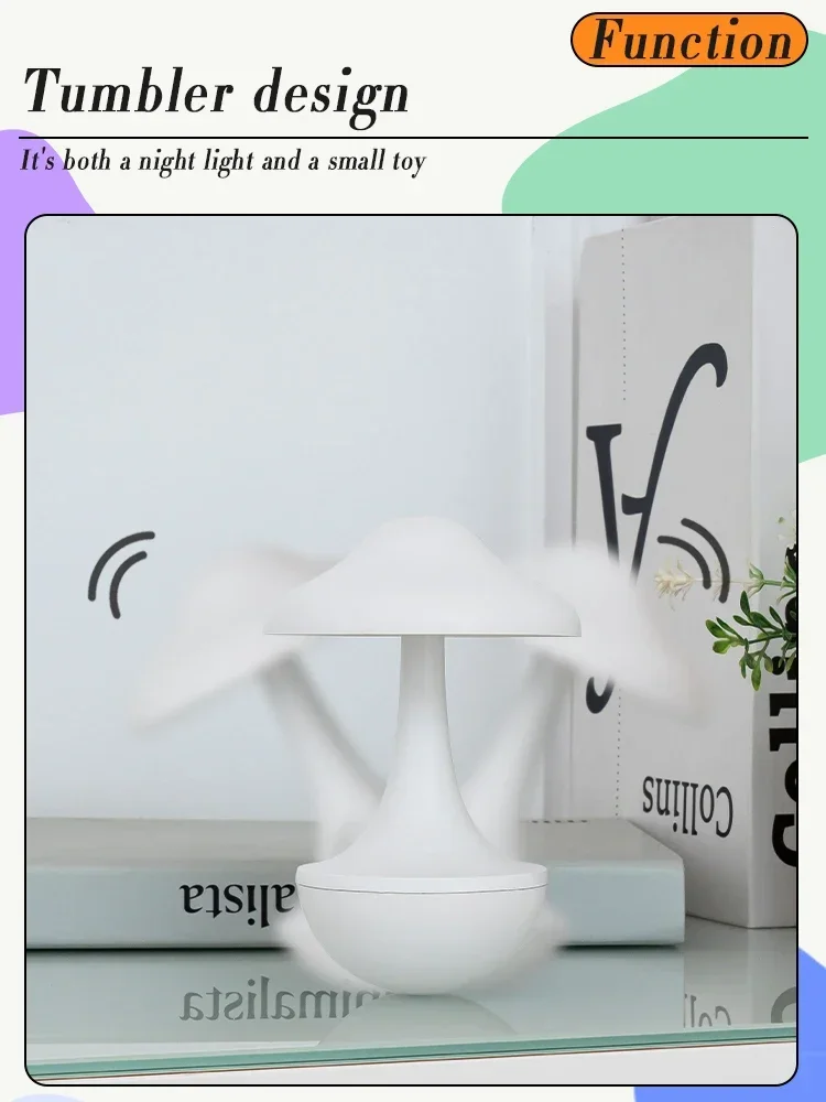 

Healing mushroom tumbler LED lights doll night light Touch sensor switch 7 colors dream light lamp Stitch USB-C charging