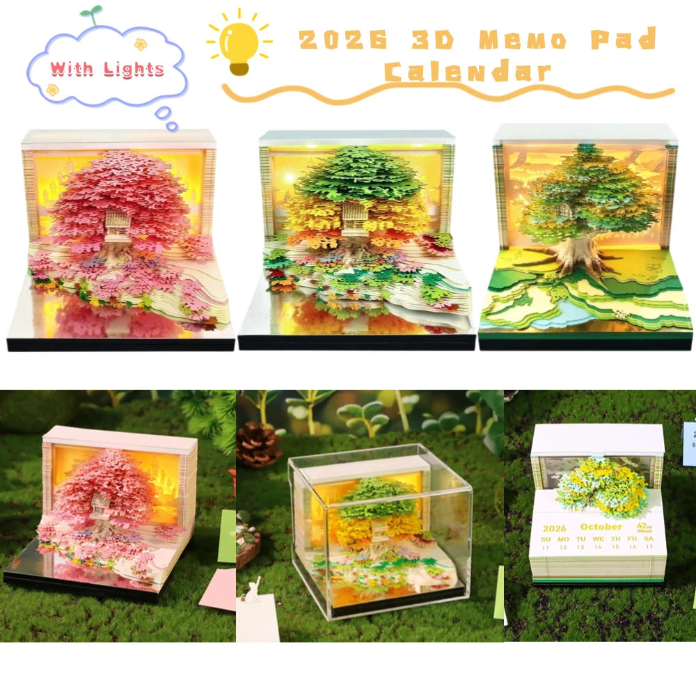 

2026 3D Memo Pad Calendar Unique Paper Sculpture Calendar For Desk Decor Paper Sculpture Tree House With Lights