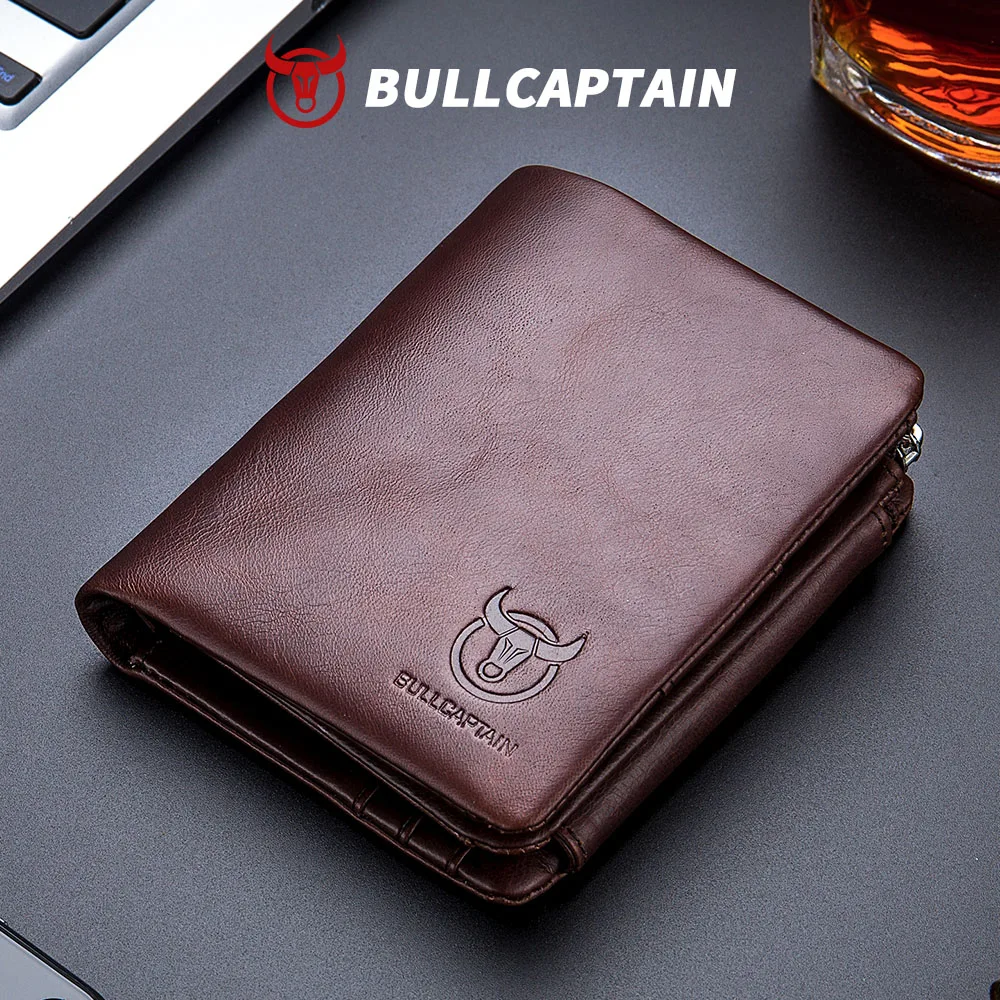 BULLCAPTAIN Brand Leather RFID Retro Wallet Men's Small Zipper Wallet Card Bag Men's Wallet Clutch
