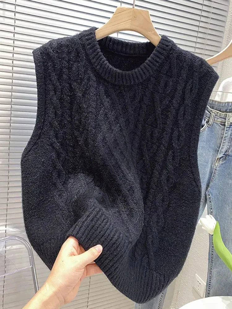 Spring Fall Knit Vest Soft O-neck Pullovers Solid Color Sweater Colete Basic Woman Knitwears Top Korean Sleeveless Chaleco Mujer