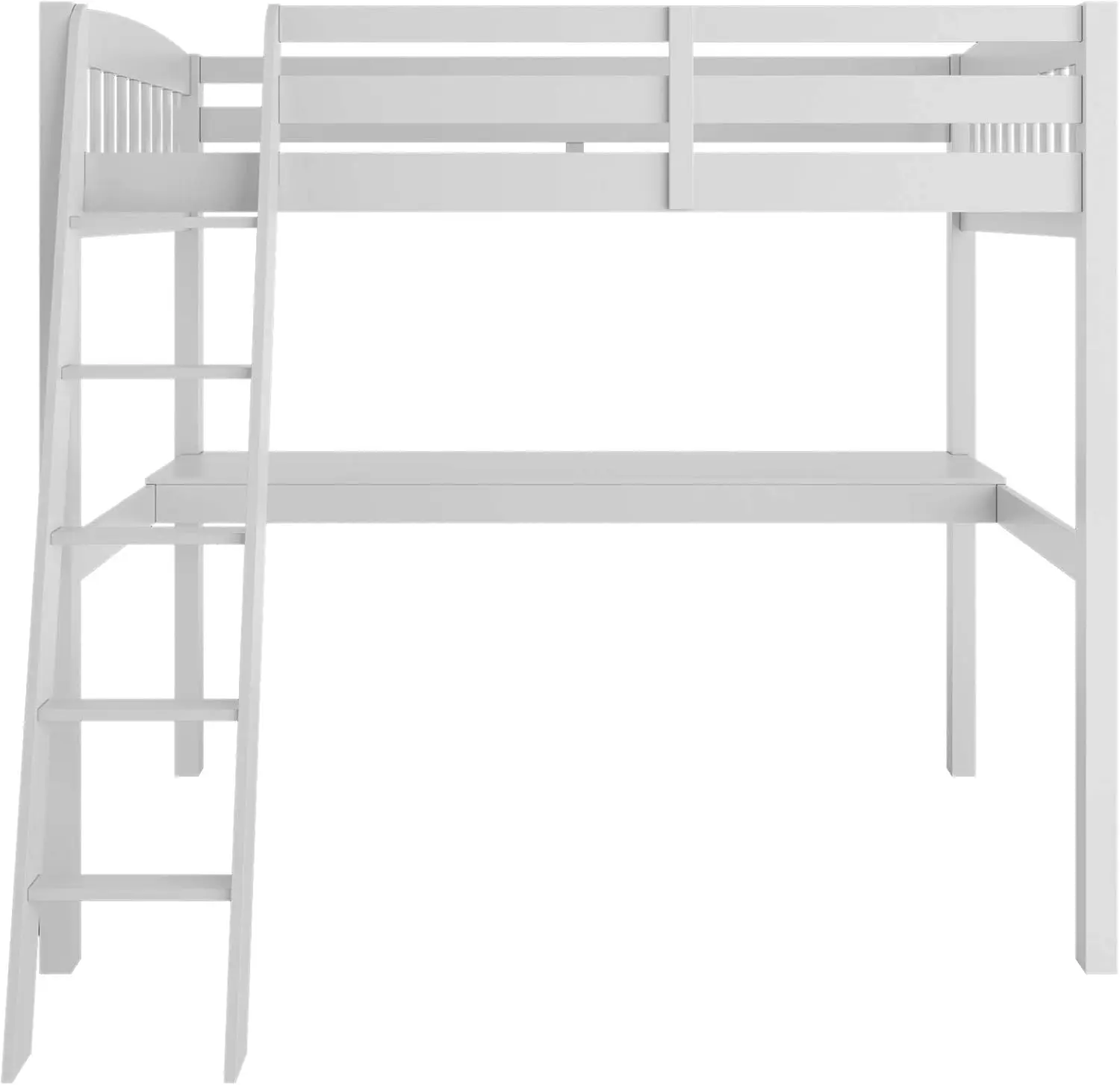 Cloest-Lit Loft Haut Blanc avec Bureau et Rangement, Lit Double en Bois Massif, Cadre avec Escaliers pour Enfants