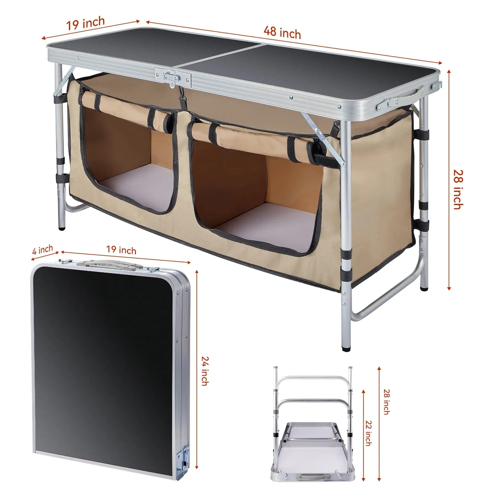 

US Folding Camping Table Set, Camping Kitchen Station, Aluminum Portable Folding Table Camp Cook Table with Storage