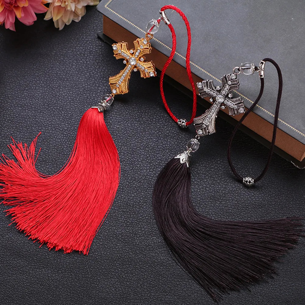 Car Hanging Ornament Peace Cross Stylish Alloy Rear View Mirror Decoration Car Mirror Hanging Accessories Blessing Safety Symbol