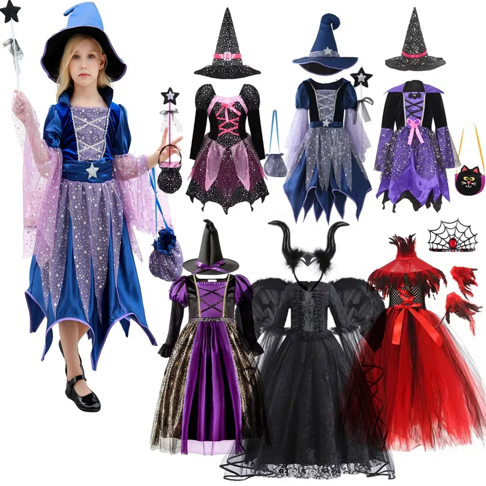 Halloween Costume for Girls Dress Children Witch Vampire Devil Ghost Carnival Party Dress Up Suit Kids Cosplay Clothes