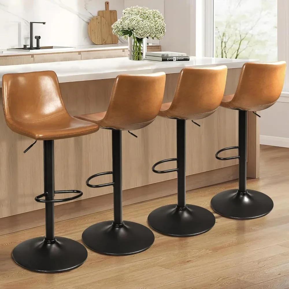 Adjustable Swivel Bar Stools,Counter Height Bar Stools with Back, PU Leather Bar Stool for Upholstered Pub Stools with Footrest