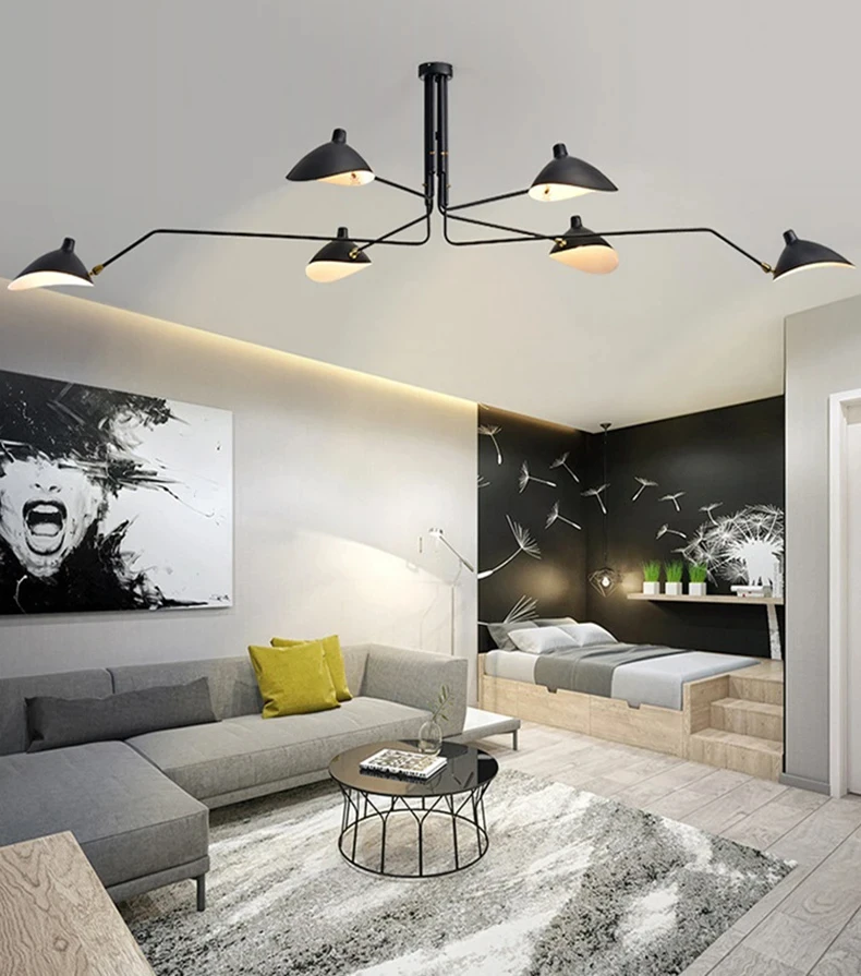 CX039BM Minimalist American Style Duckbill Chandelier Living Room Bedroom Restaurant Hanging Lamp Black Metal E14 Bulb Lighting