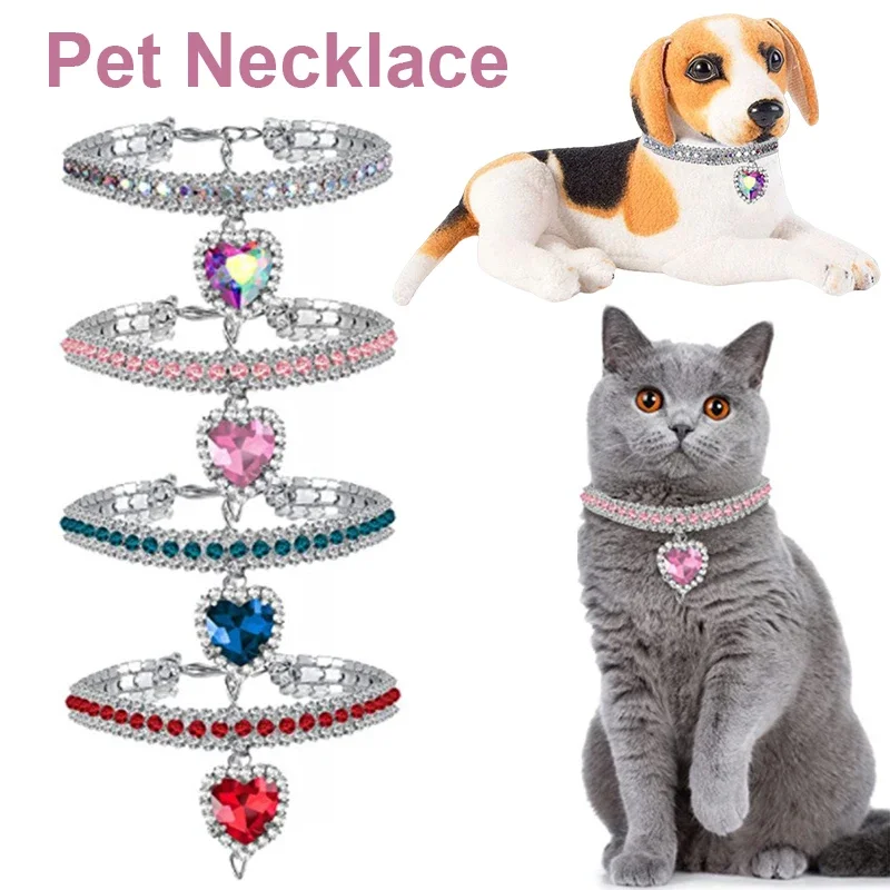 New Pet Necklace Love Water Drop Water Diamond Cat Collar Dog Neck Jewelry Exquisite Cute Cat Gem Alloy Material Pet Supplies