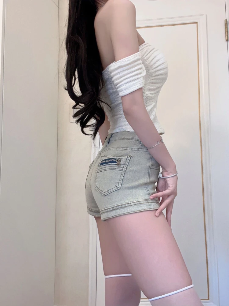 High Waist Zipper Design Denim orts Women's Autumn New Sle Slimming Versatile Hot Pants Retro Sle Casual Summer Jeans