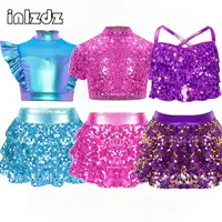 Conjunto de baile de Jazz Hip-Hop para niñas, conjunto de actuación de porristas, Top corto metálico con diamantes de imitación + culottes de lentejuelas brillantes, conjunto de 2 piezas