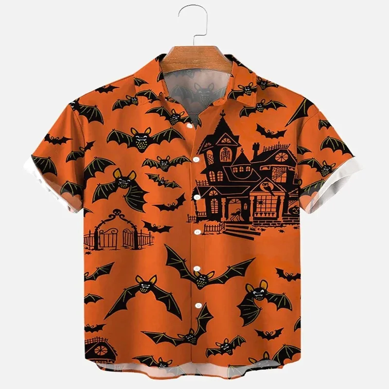 

Halloween Bat and Pumpkin Print Hawaiian Shirt 3D Printed Hawaiian Shirt for Men and Women Casual Shirt Unisex