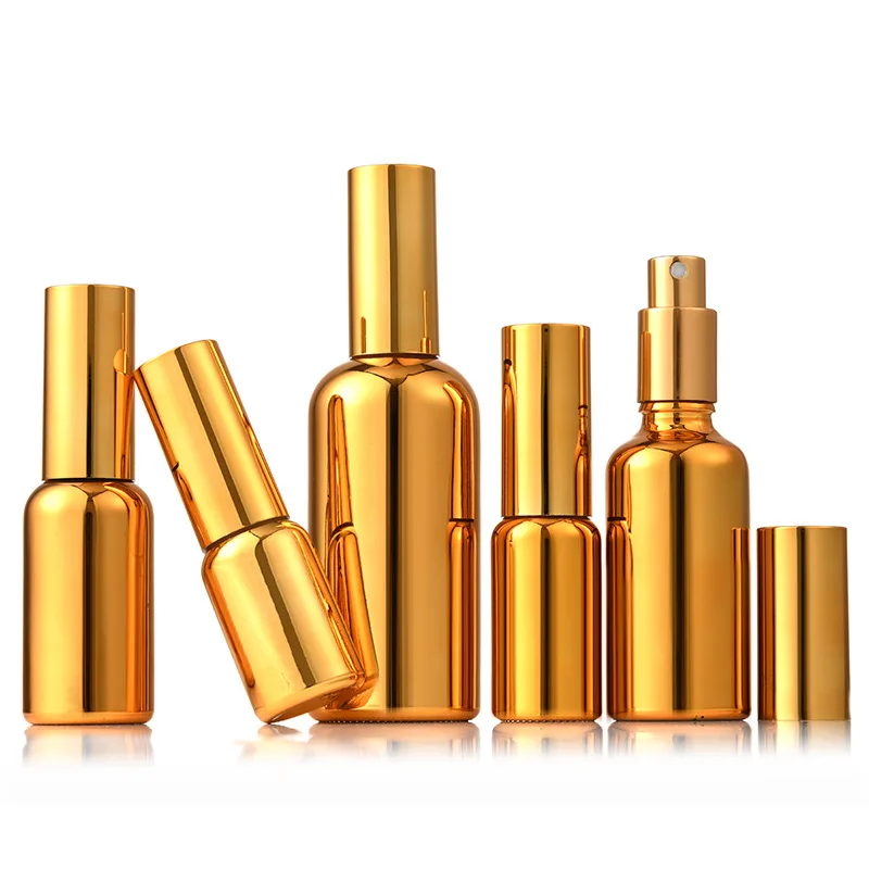 5ml-100ml Gold Plating Cosmetic Spray Bottle Glass Essential Oil Bottle Lotion Makeup Refillable Bottles