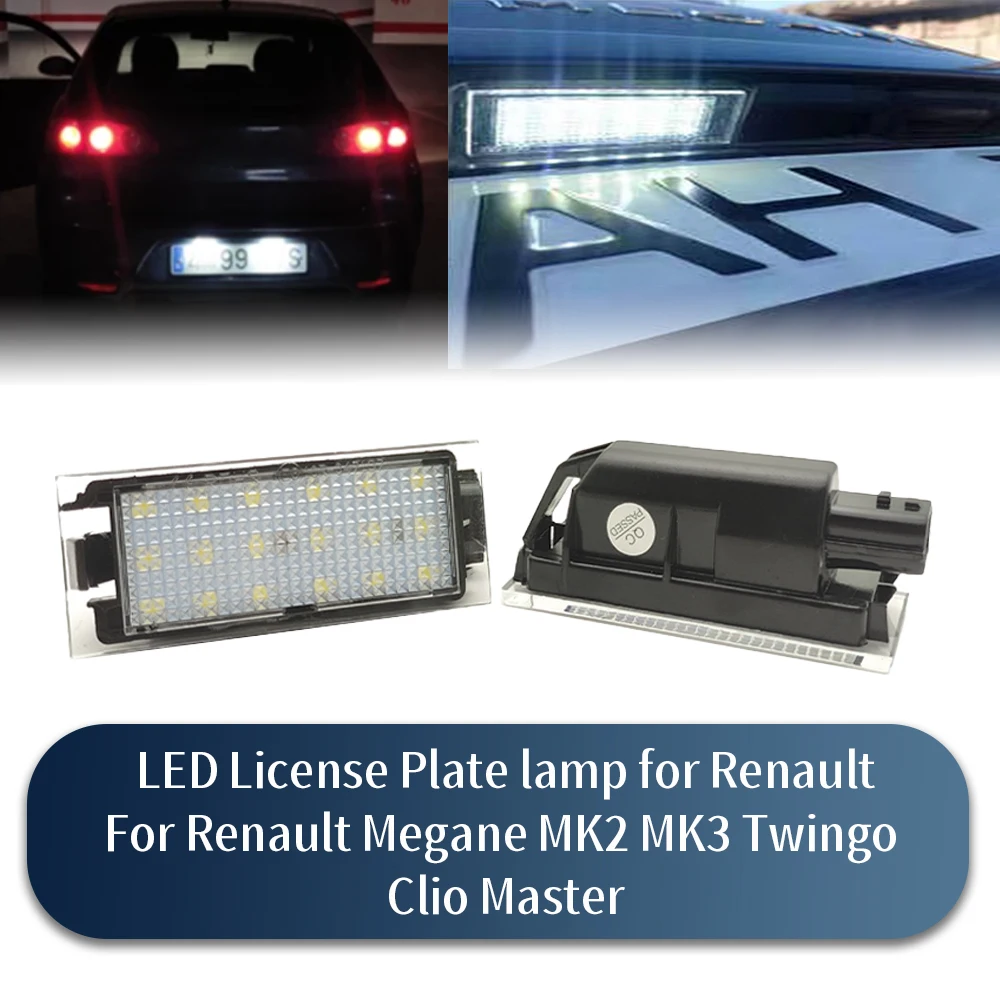 2pcs LED CANBUS License plate lights for  Renault Laguna Master Megane Car modification Accessory lights 12V White