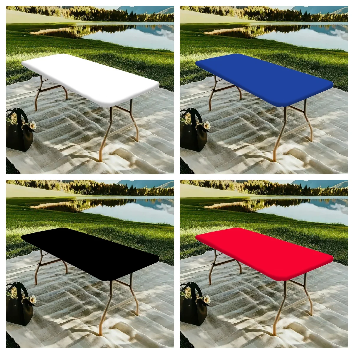 

Solid Color Polyester Elastic Rectangular Tablecloth - Universal Fit for Home Parties, Picnics, Weddings & Banquets