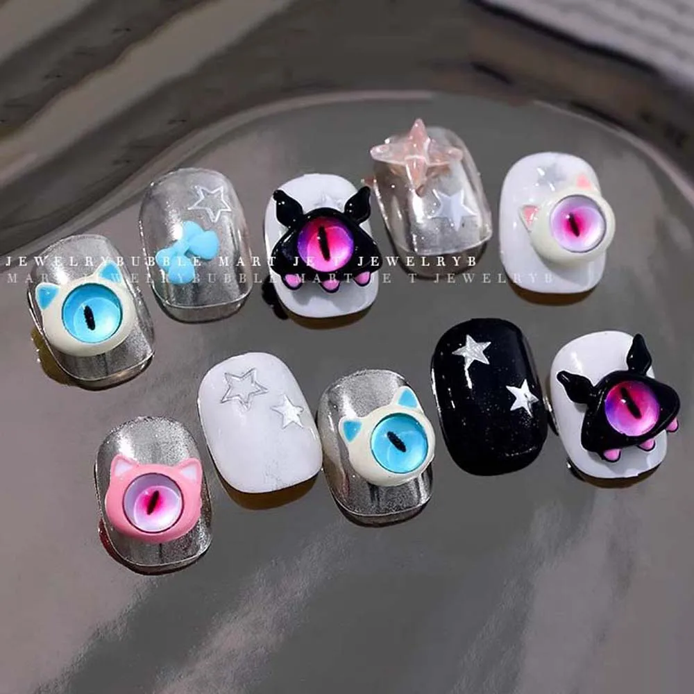 2Pcs/set Manicure Ornaments Halloween Nail Decorations Nail Supplies Mixed Color Halloween Nail Accessories Devil Eye Pattern