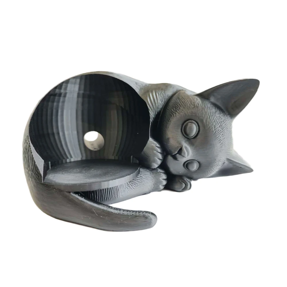 Soporte con forma de gato impreso en 3D para Echo Dot de 5.ª generación, organizador de escritorio negro PLA+ compatible con Echo Dot 5