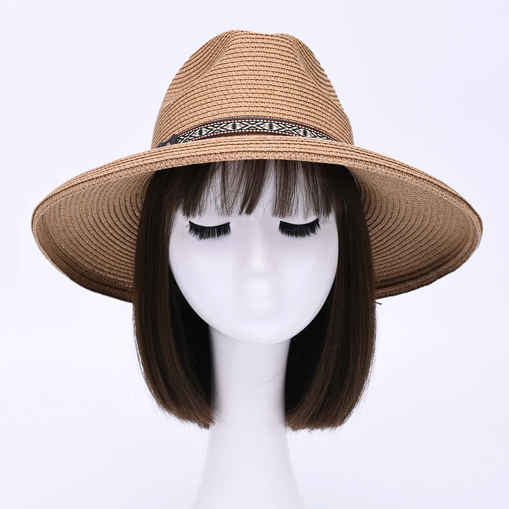 Jaxmonoy New Natural Panama Straw Hat Men Women Wide Brim Beach UV Protection Summer Hat Ladies Fashion Sun Hat 2024 New Arrival