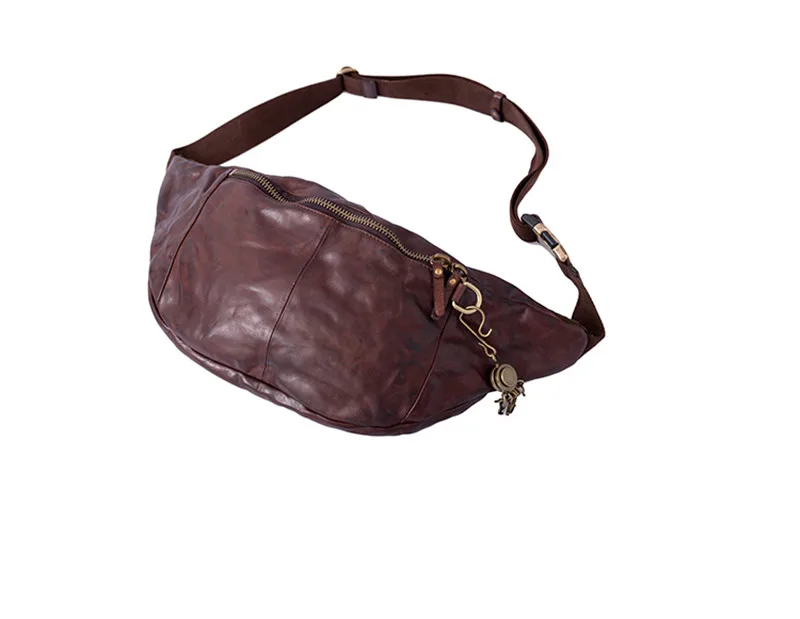 Fashion vintage luxury genuine leather men's chest bag casual natural first layer cowhide youth multifunctional waist packs