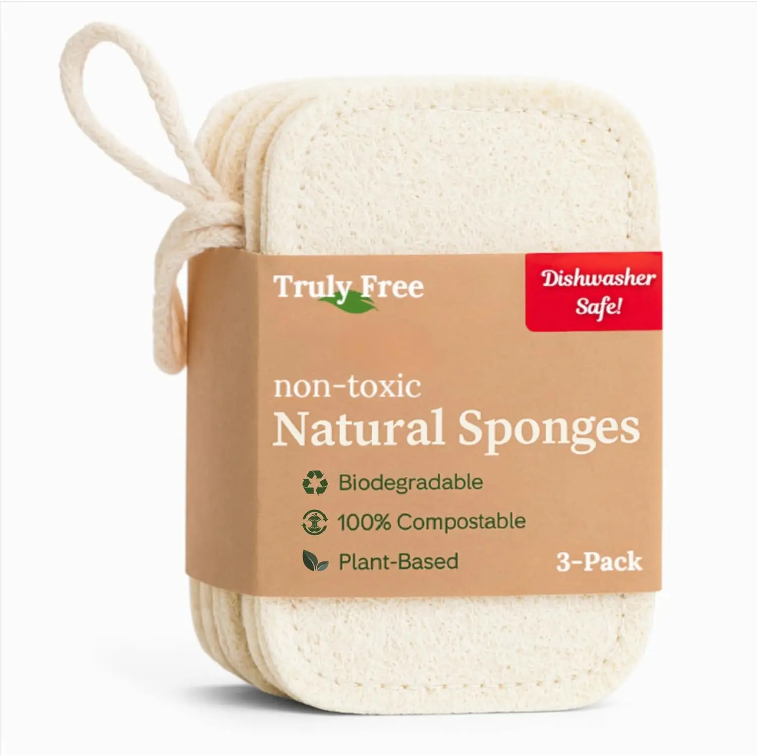 

Natural Luffa Cleaning Sponges, Organic Compostable Dish Scrubber, Non-Scratch for Kitchen & Bathroom - Pack of 3