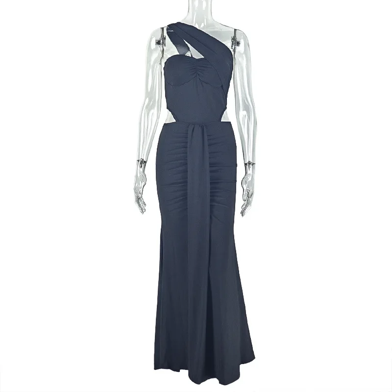 STILVOLLE DAME One-Shoulder-Drapiertes Kleid 2025, Herbst-Damen, ärmellos, ausgeschnitten, figurbetont, Bandage, Club-Party, Maxikleider