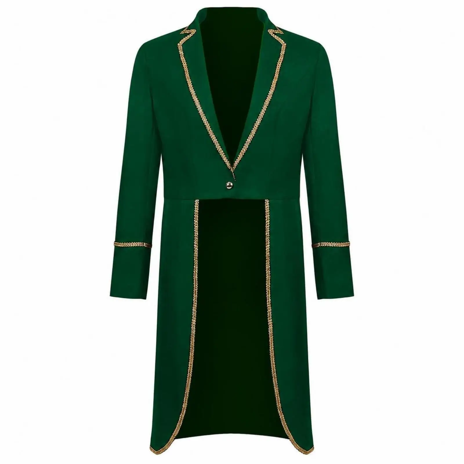 Men Vintage Retro Tailcoat Jacket Dark Green Polyester Notched Lapel Suit for Stage Performance and Costume Roleplay