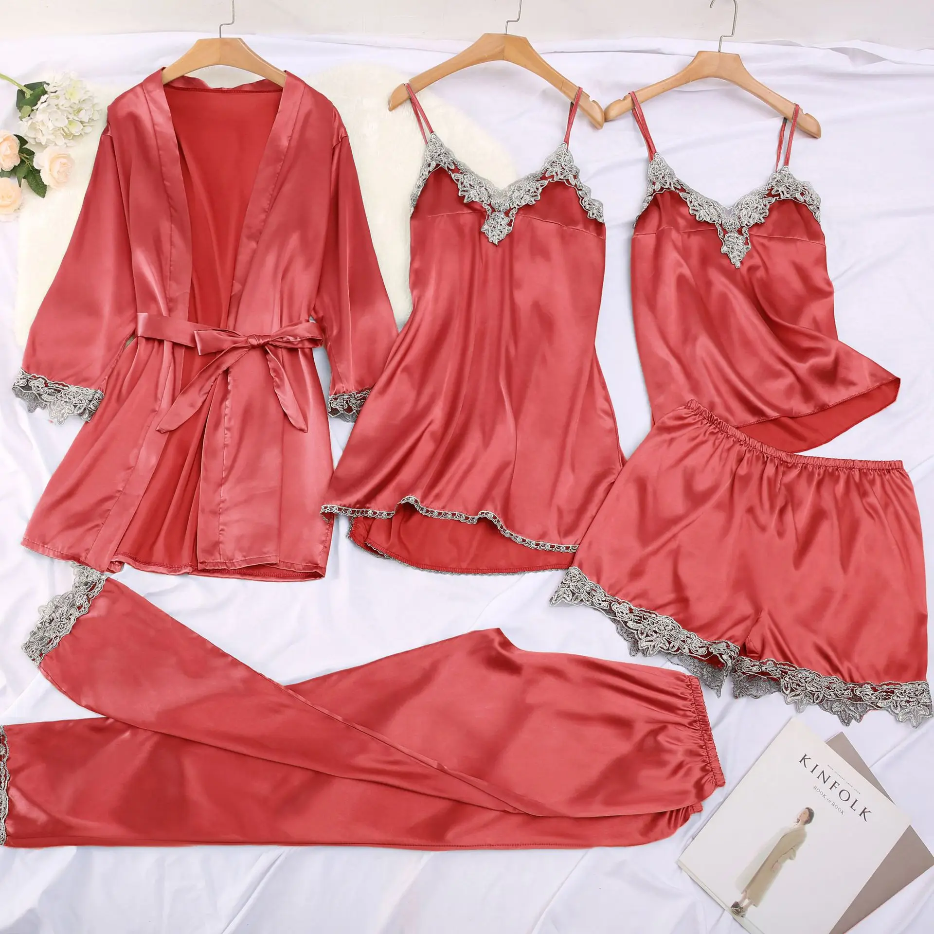 

New European and American sleepwear 5-piece/set women's sleepwear set underwear nightgown loose and thin home clothes