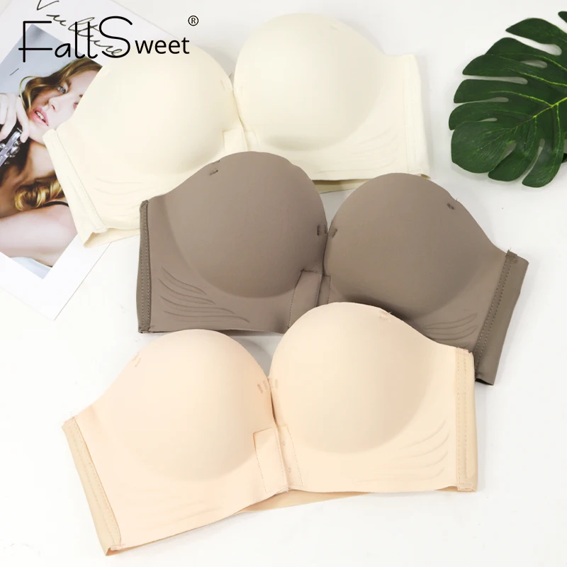 FallSweet Strapless Bra for Women Push Up Front Closure Bras Seamless Wireless Bralette Comfort Lingeries Sexy Female Brassiere