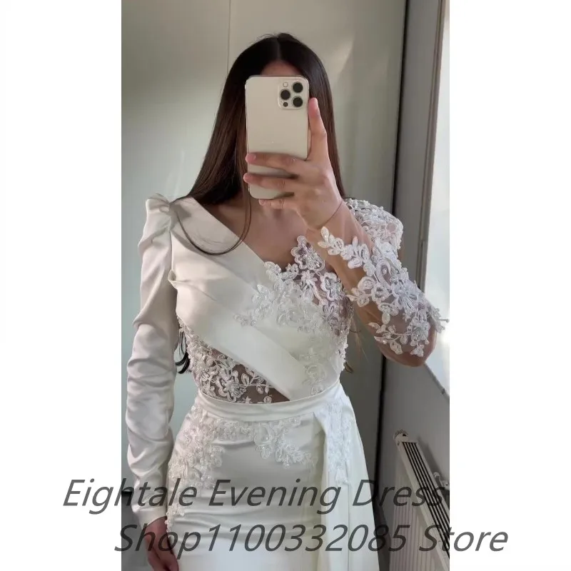 Customized White Mermaid Appliques Evening Dress Long Luxury 2024 Celebrity Arabic Floor Length Long Sleeve Prom Party Gown