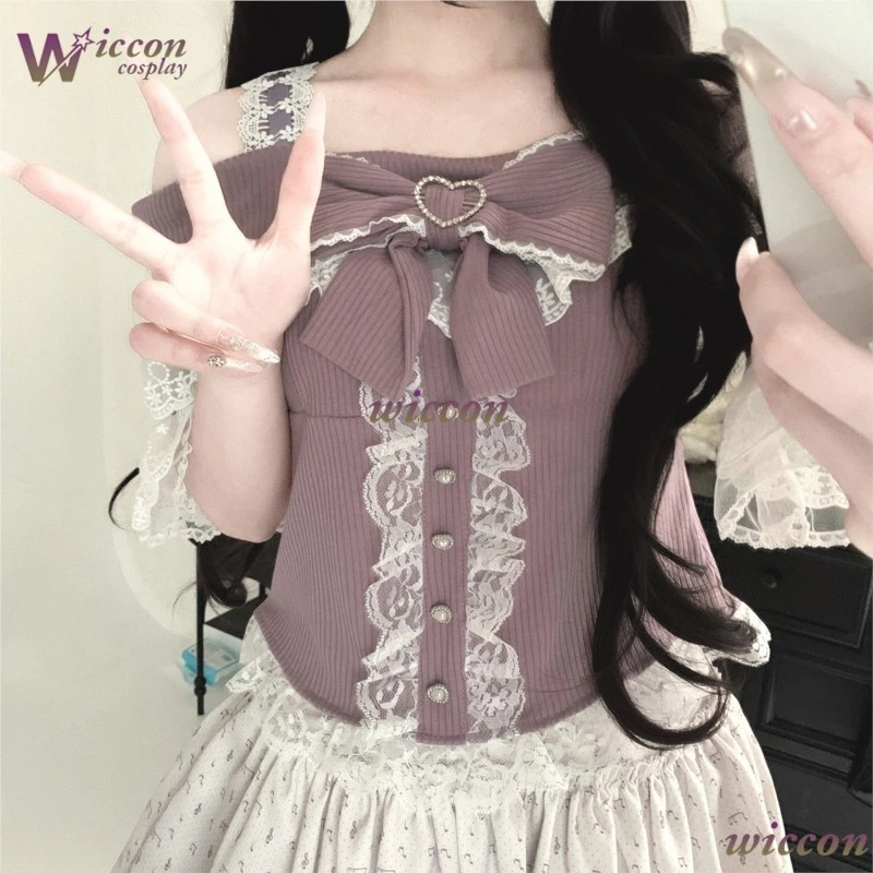 Anime Women Casual Daily Wear Sheer Lace Off Shoulder Blouse Top - Lolita Jirai Kei Style Halloween Christmas Costume view 4