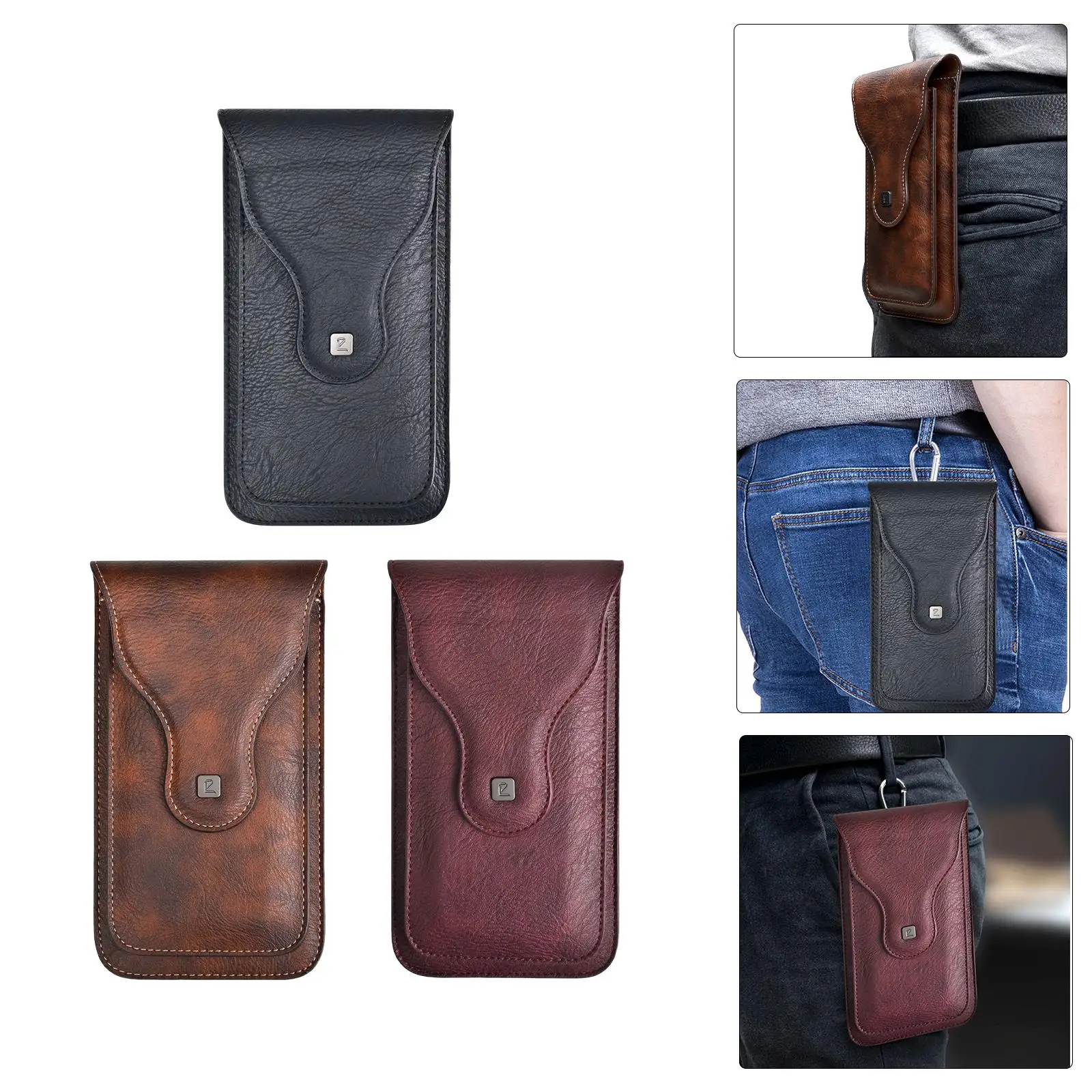 Multipurpose Leather Phone Holster Universal Pocket Belt Case for Women Men Daily Commuting