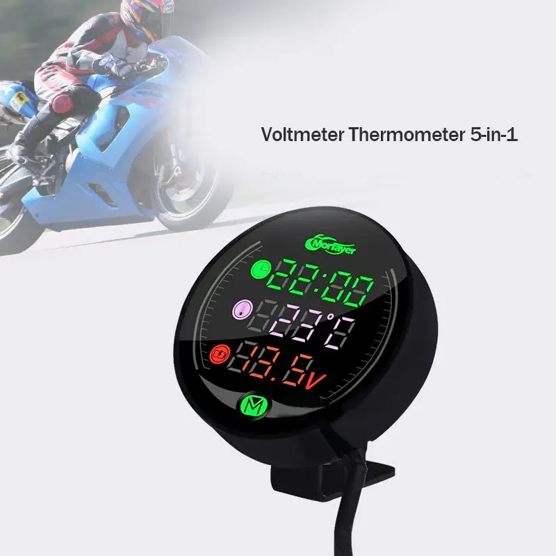 Waterproof Motorcycle 5-In-1 Modified Water Temperature Meter Time Voltmeter 12V Chronometer USB Mobile Phone Charging universal