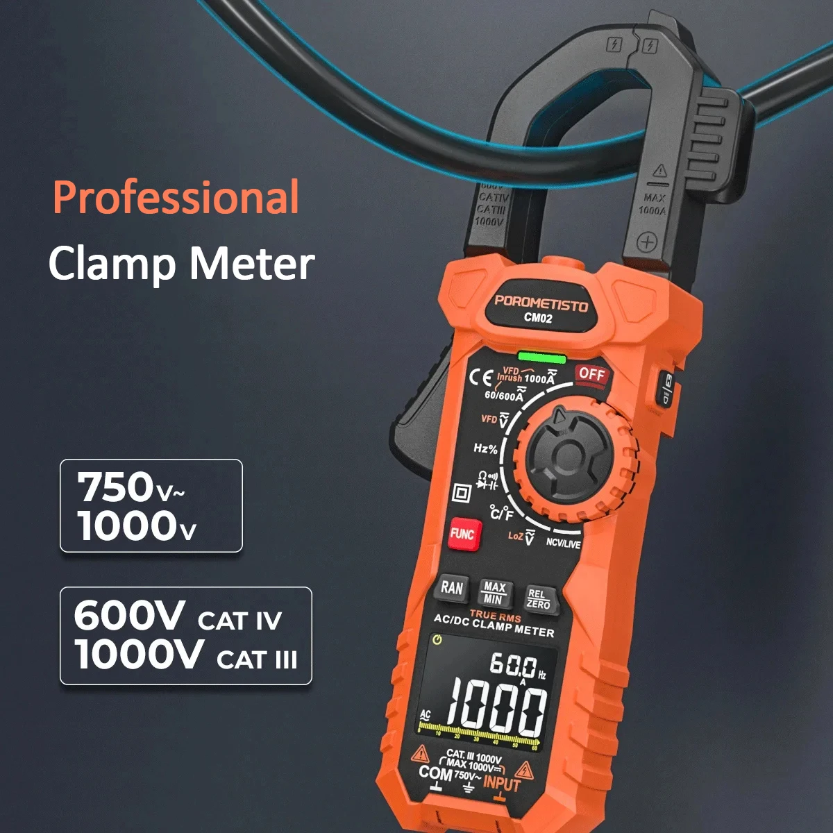 

1000A Digital Clamp Meter AC/DC Current True RMS Multimeter High Precision Capacitance Temperature NCV Ohm Hz Test Ammeter