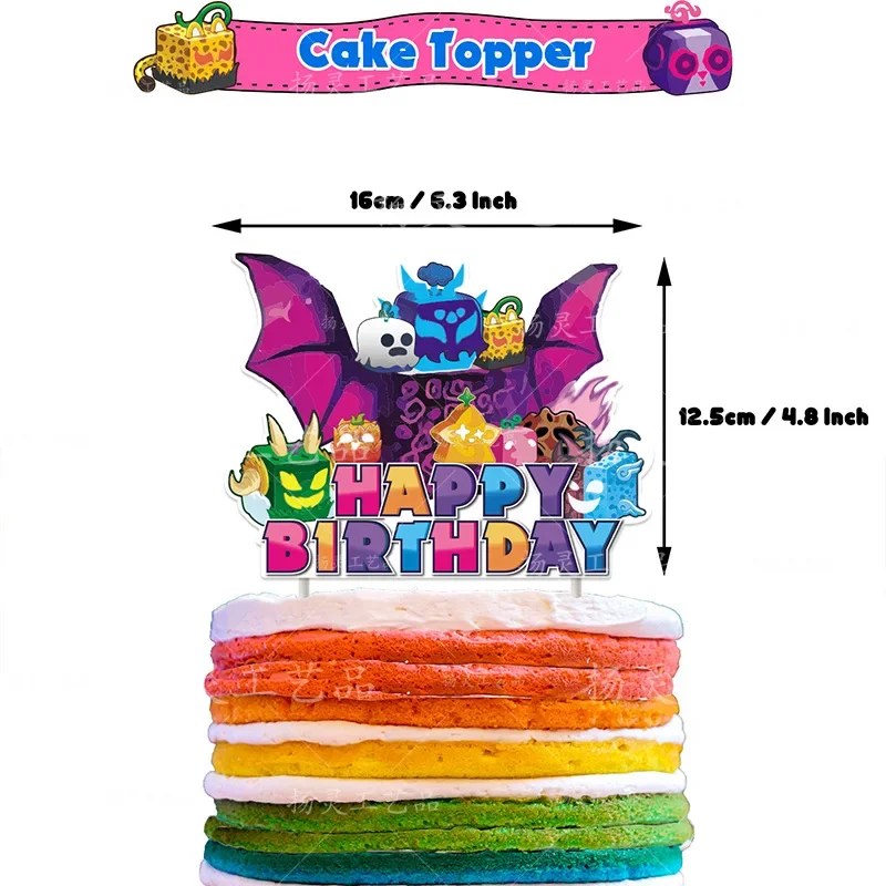 Blox Fruits birthday Party Supply Disposable Banner Cake Topper Hanging Flag Blox Fruits Balloons Set Birthday Cake Decoration