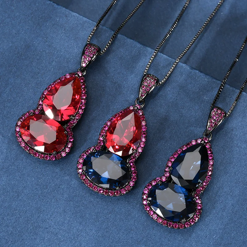 Autumn Winter New Jewelry Genuine Corundum Black Gold Vintage Gourd Pendant Necklace Main Stone10*14
