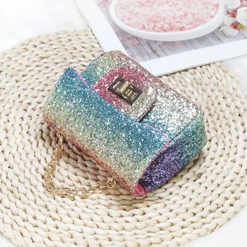 Children's Shiny bags Design glitter crossbody bag Baby girls little money Bag Child super mini chain Purses Kids Wallets NAB247