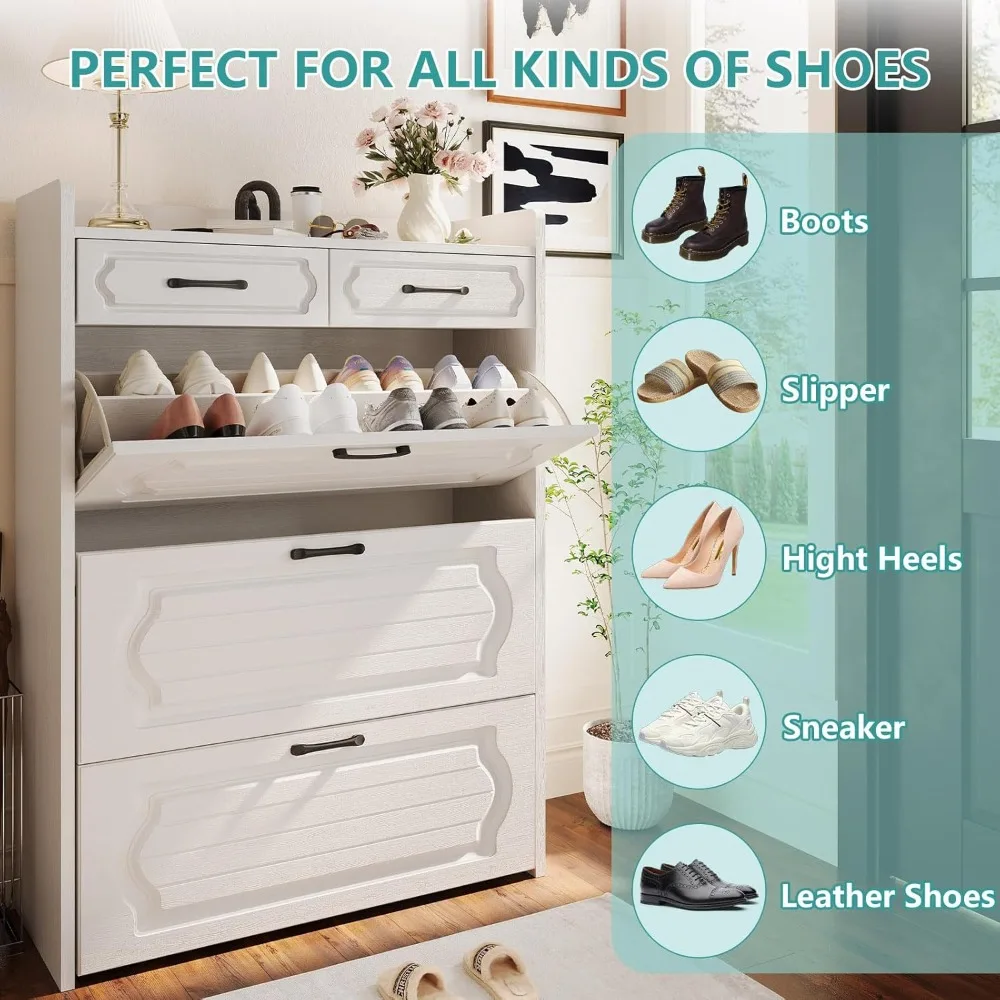 Shoe Cabinet with 3 Flip Drawers and 2 Storage Drawers, Shoes Organizer Cabinets with Adjustable Divider, Hidden Shoe Stor