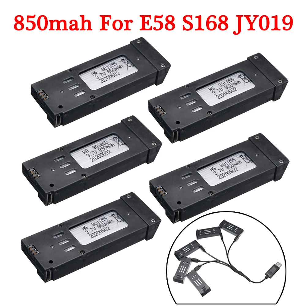 

3.7V RC Drone Lipo Battery for E58 JY019 S168 RC Quadcopter Spare Parts 850mAh 3.7V Battery Charger Sets For E58 drone