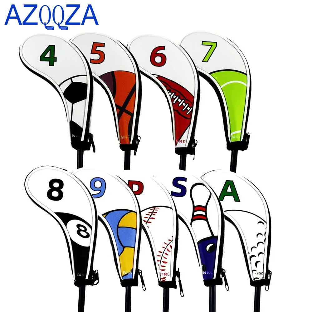 

9pcs/lot Golf Irons Head Covers Thick Synthetic Leather Golf Driver/Fairway/Wood/Hybrid Head Cover Zipper for All Brands Unisex