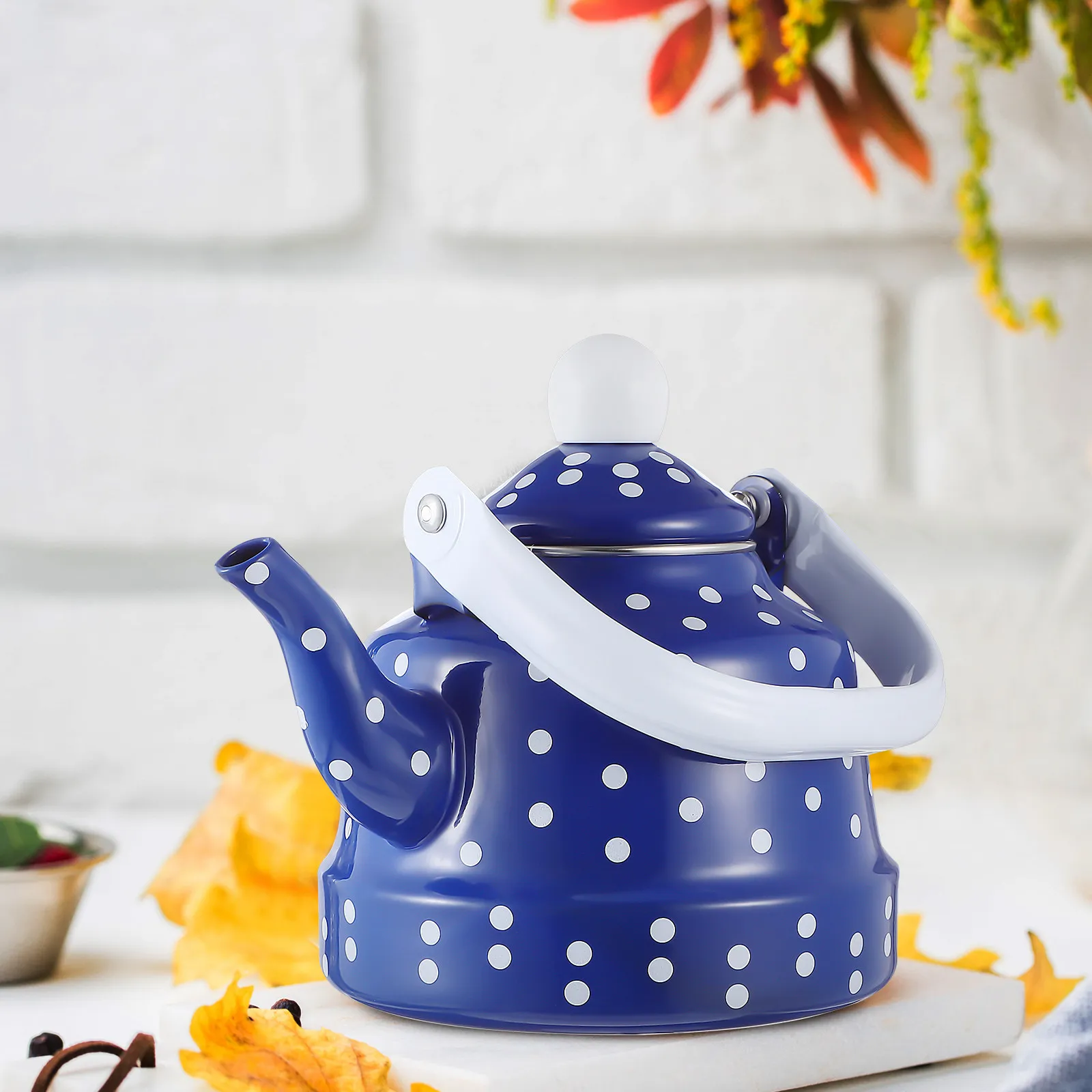 

Ancient Bell Tea Kettle Vintage Dots Pattern Quick Heating Tight Lid Stovetop Enamel Whistling Kettle Tea Kettles