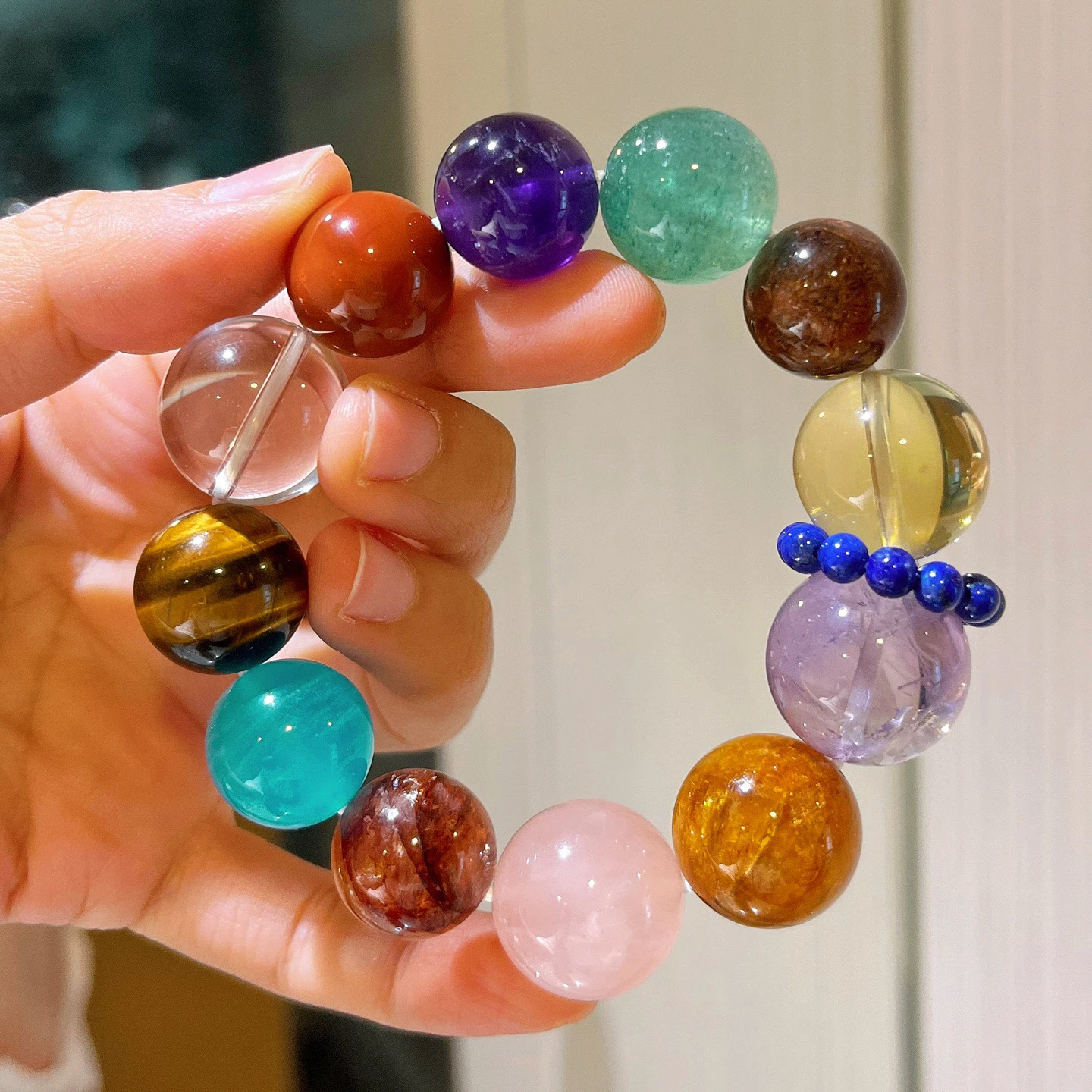 

Белый кристалл, красный агат, аметист, цитрин, клубника, кварц, браслет, оригинальная большая бусина