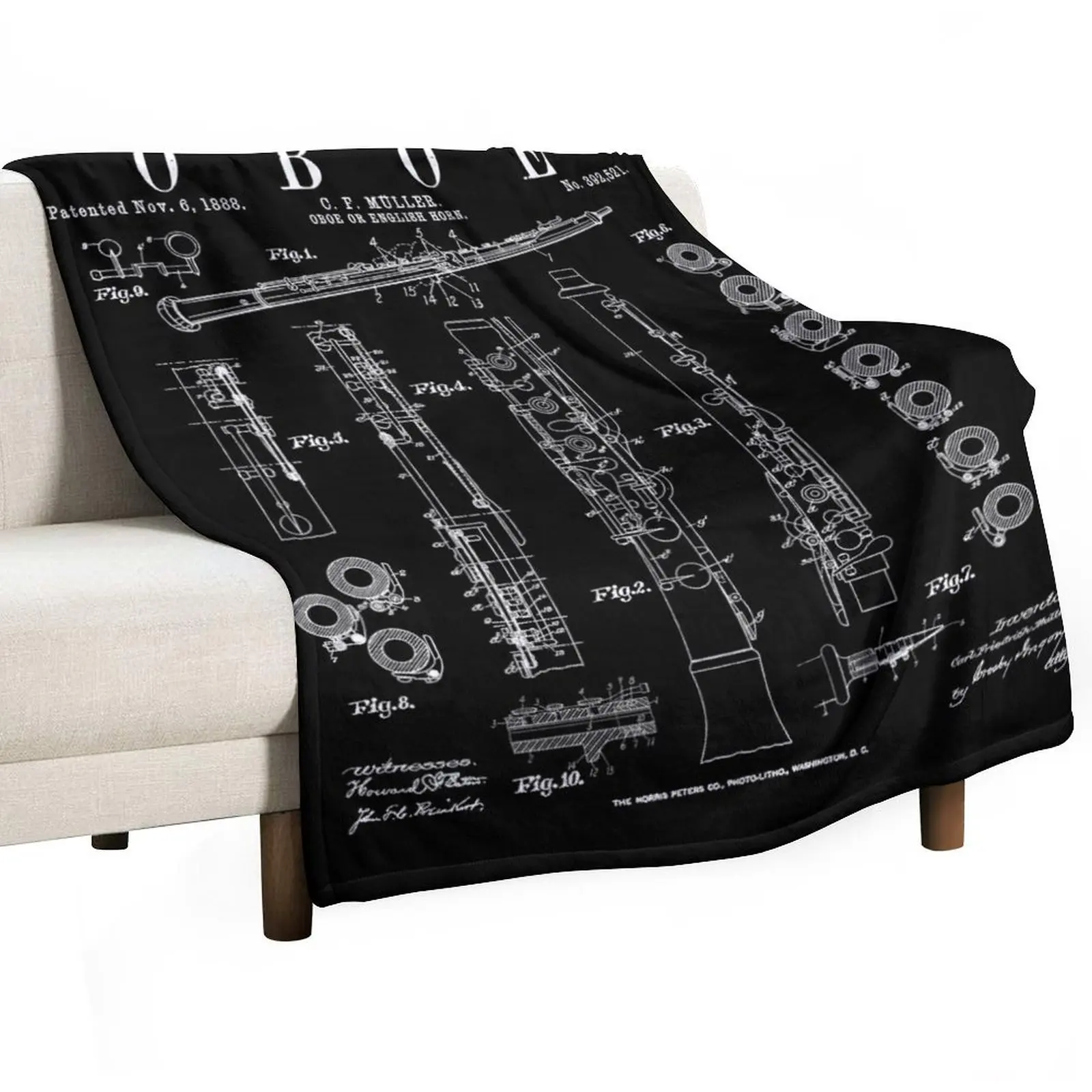 

Oboe Vintage Patent Oboist Drawing Print Throw Blanket manga Shaggy Baby Blankets