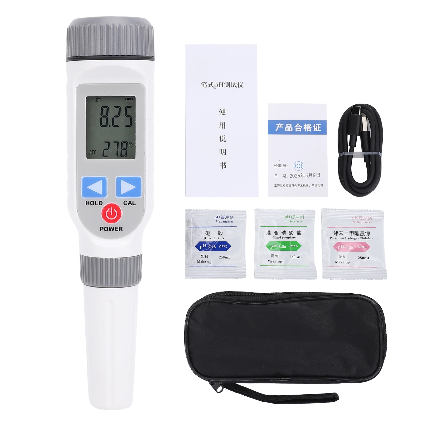 

Pen-Type PH Tester with Auto Shut-Off and Temperature Compensation, 0.00-14.00 PH Range, Portable PH Meter with Carrying Case
