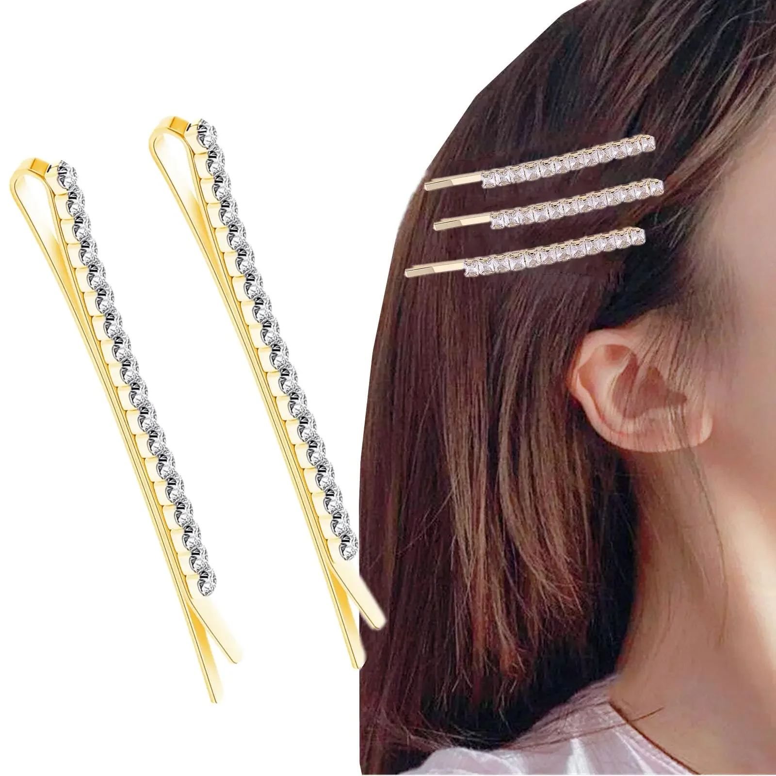 2pcs Rhinestone Hair Pins for Women Shiny Hair Clips Straight-line Barrettes for Women Lady Styling Accessories Decorative