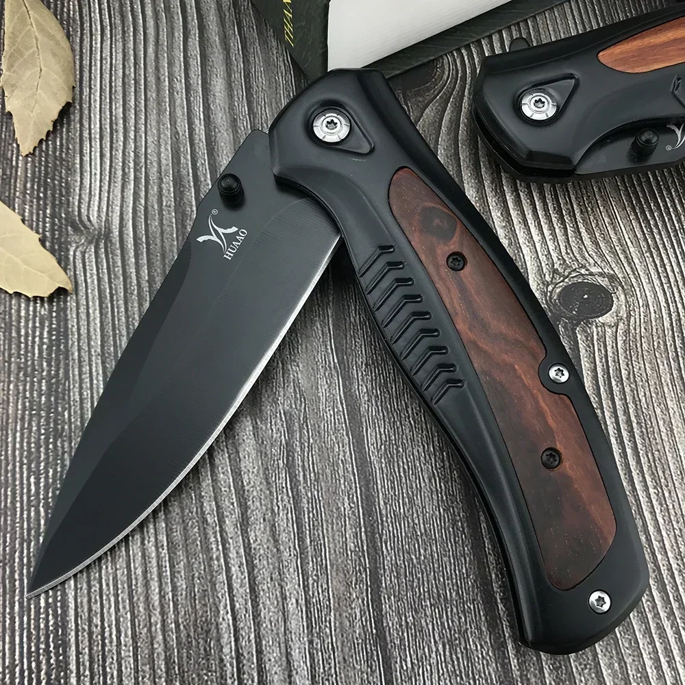 NEW HUAAO DA315 Folding Pocket Knife 8Cr13Mov Blade 420 steel inlaid with coloured wood handle Camping Knives Combat EDC Tool