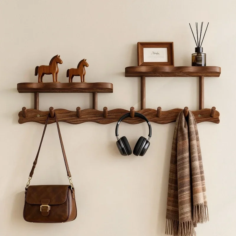 Wall-mounted Coat Racks Wooden Bags Organizer Rack Creative Living Room Clothes Hanging Hook Interior Multifunctional Furniture