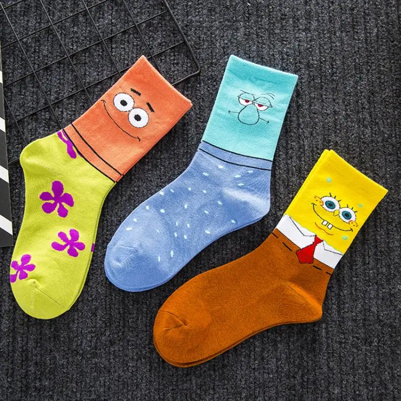 Sponge Bobs Kawaii Cotton Sock Cute Patrick Star Soft Comfortable Basketball Sock Breathable Sweat Absorbing Creative Girl Gifts