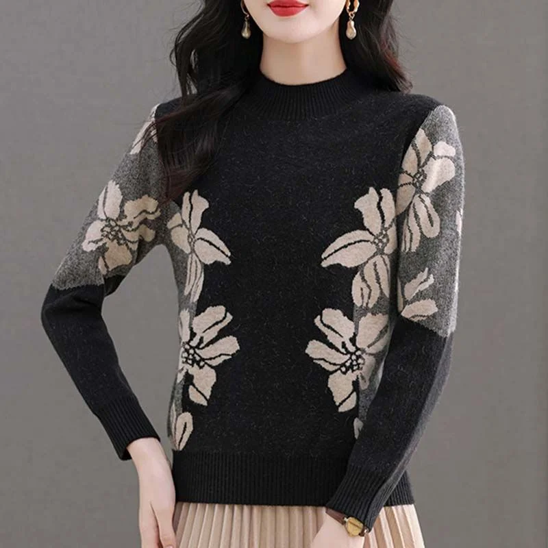 

Западный стиль, новый осенне-зимний свитер для мамы, свободный вязаный свитер, полуводолазка, теплый