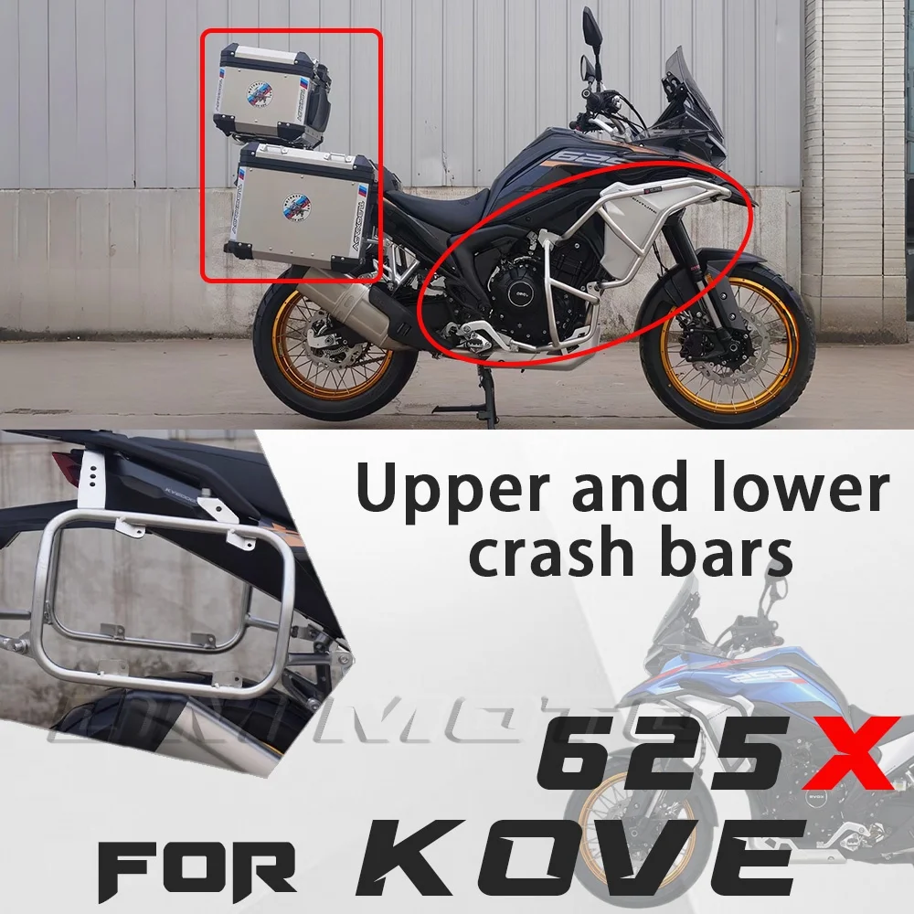 For KOVE 625X Modified Full Surround Crash Bar Upper Lower Engine Bumper Guard Stainless Steel Frame Protector